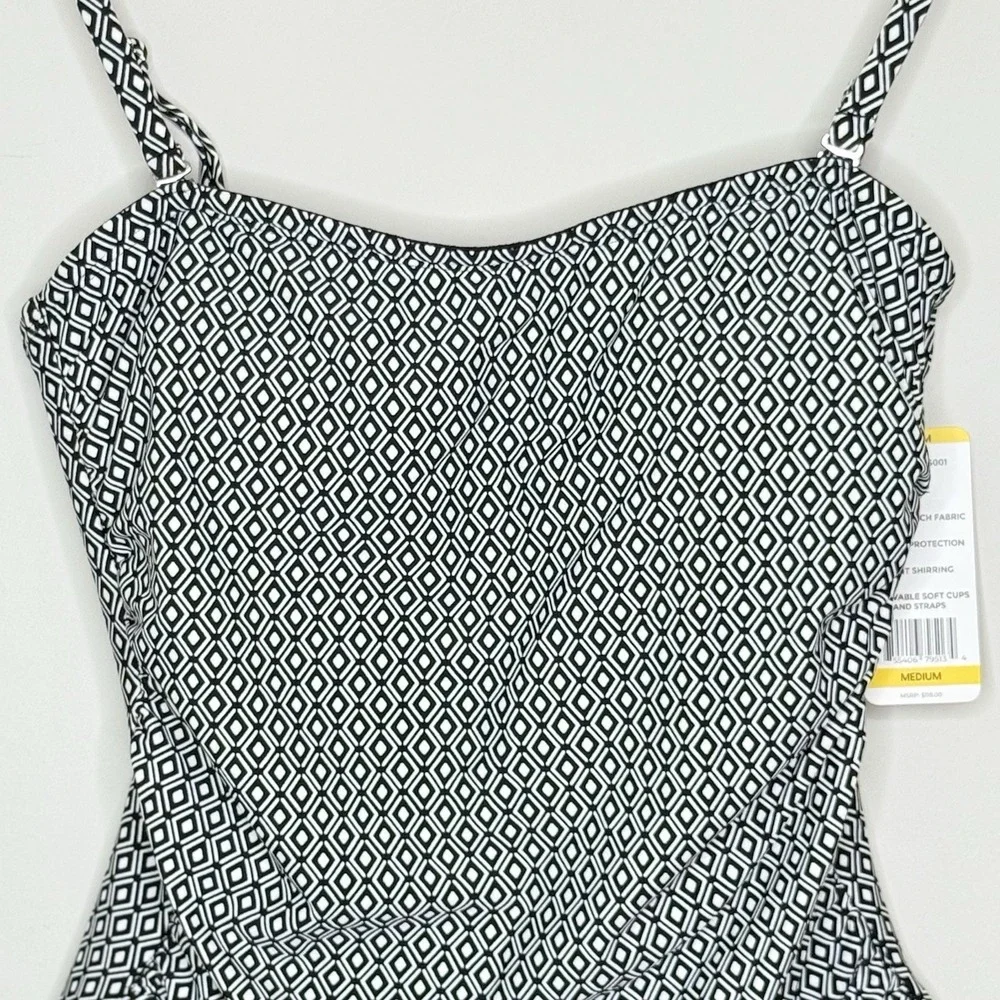 DKNY Women's Removable Straps One Piece Swimsuit Medium‎ Black/White SPF - Picture 4 of 16